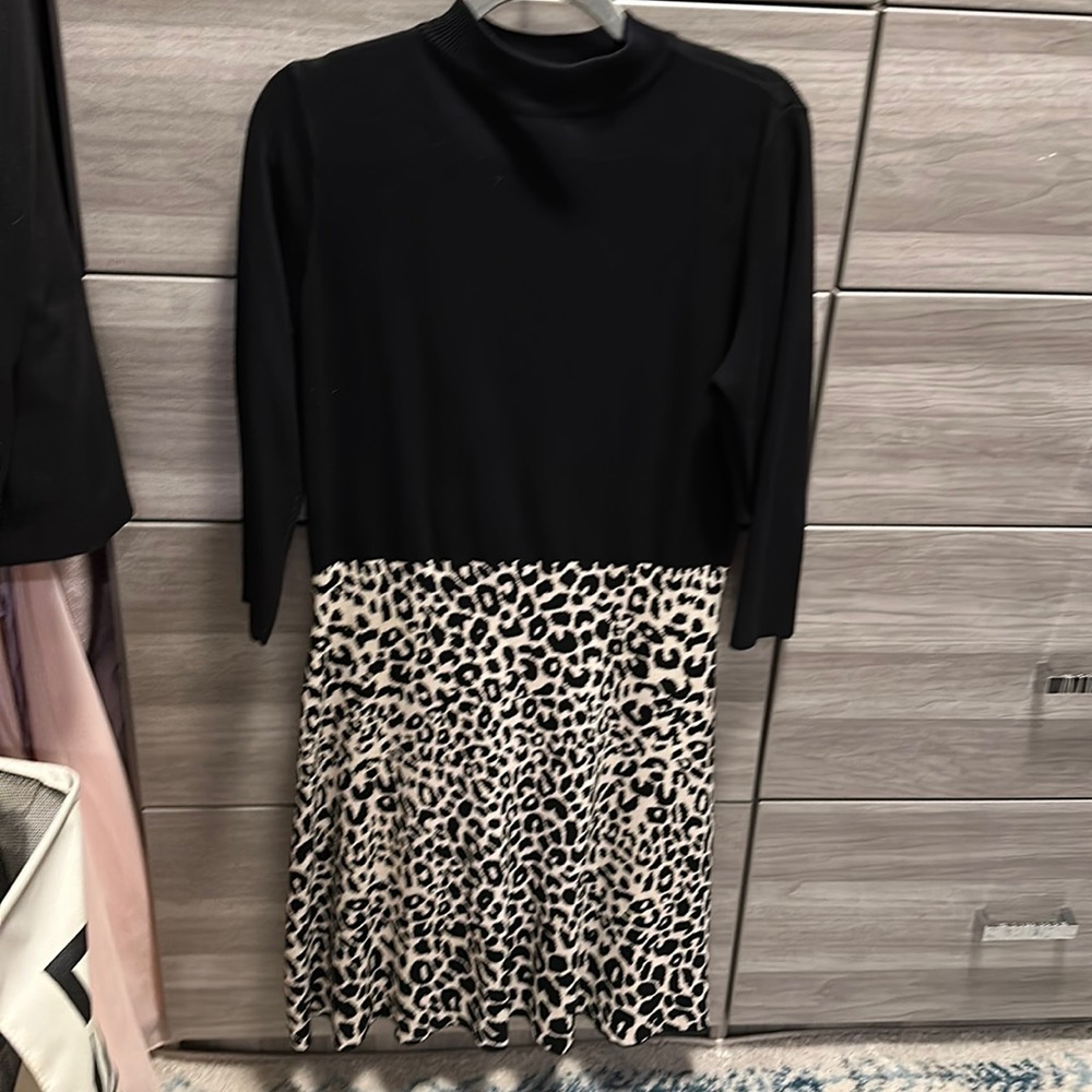 Leopard print skirt sweater dress